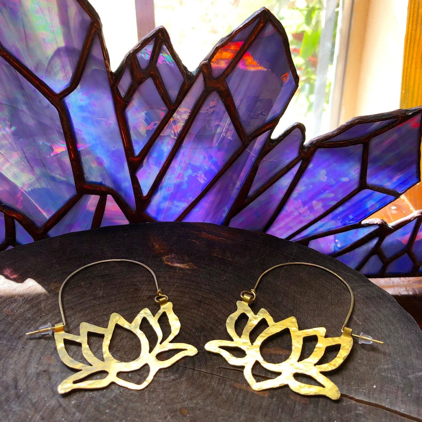 Hammered Metal Lotus Flower Hoop Earrings: Handmade Aluminum Jewelry