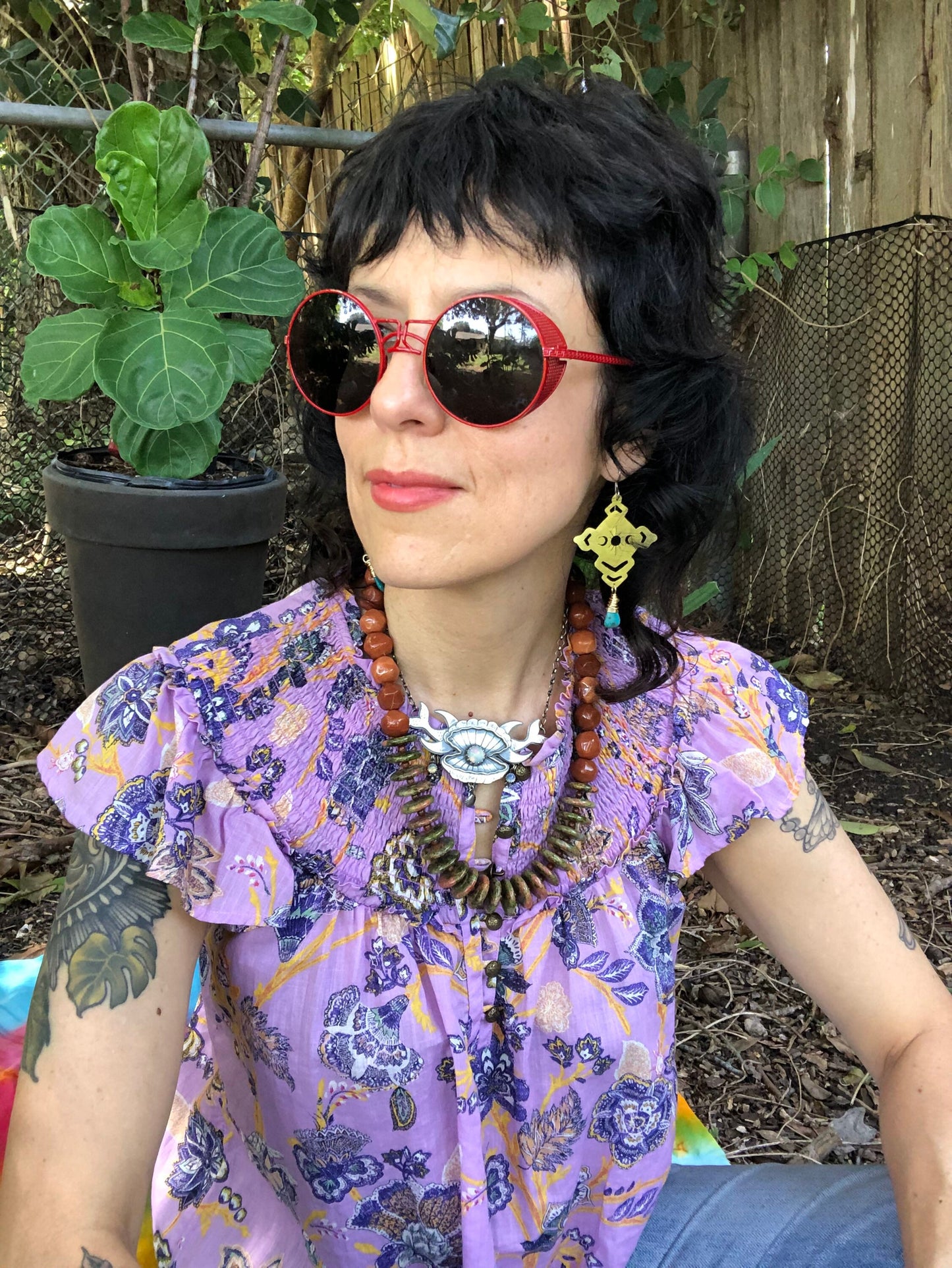 Solar phase earrings , Celestial brass and stone earrings