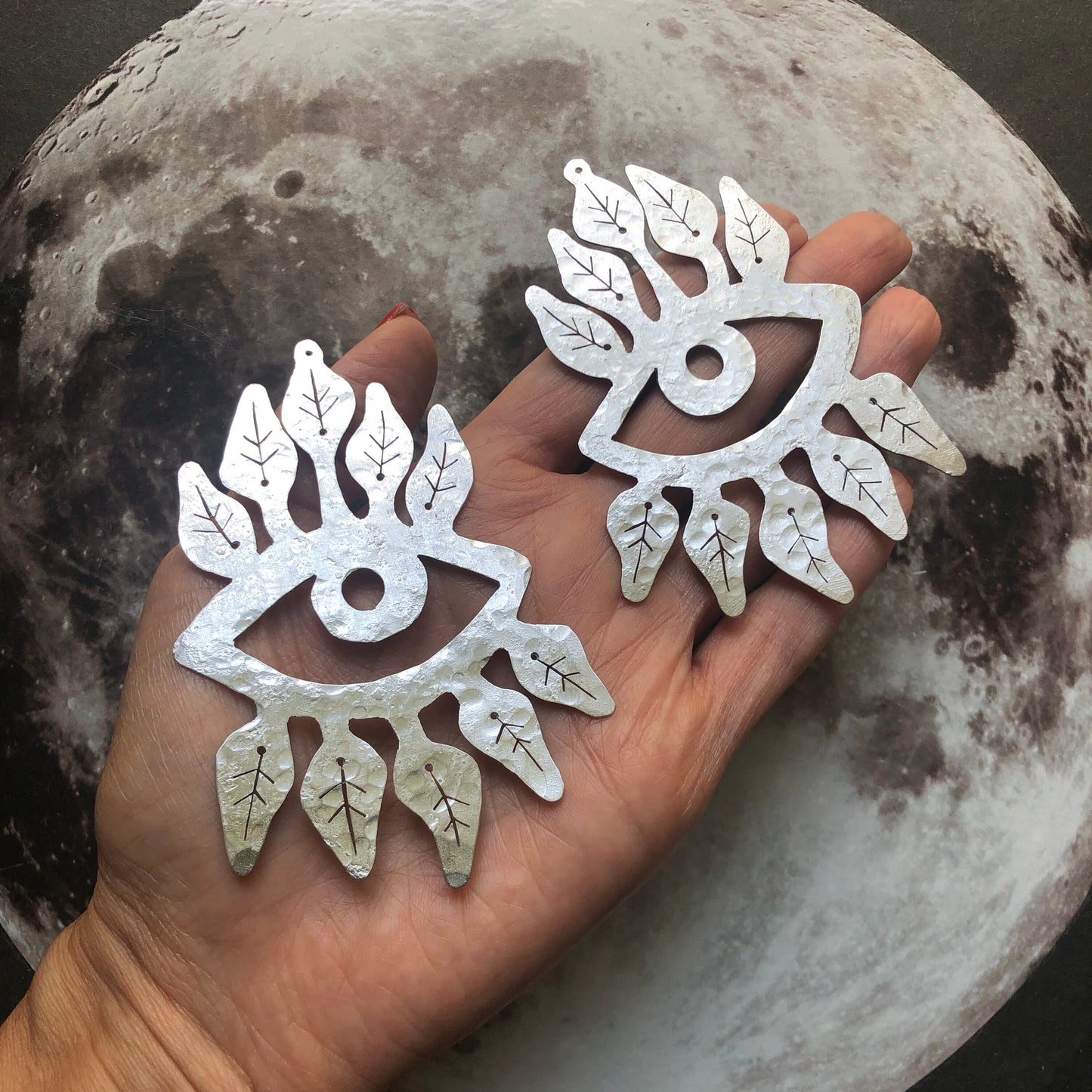 Handmade Surreal Eye Earrings: Plant Eyelash Design