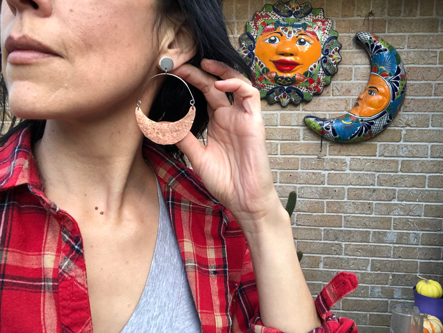 Hammered Copper Crescent Moon Earrings: Handmade Celestial Jewelry