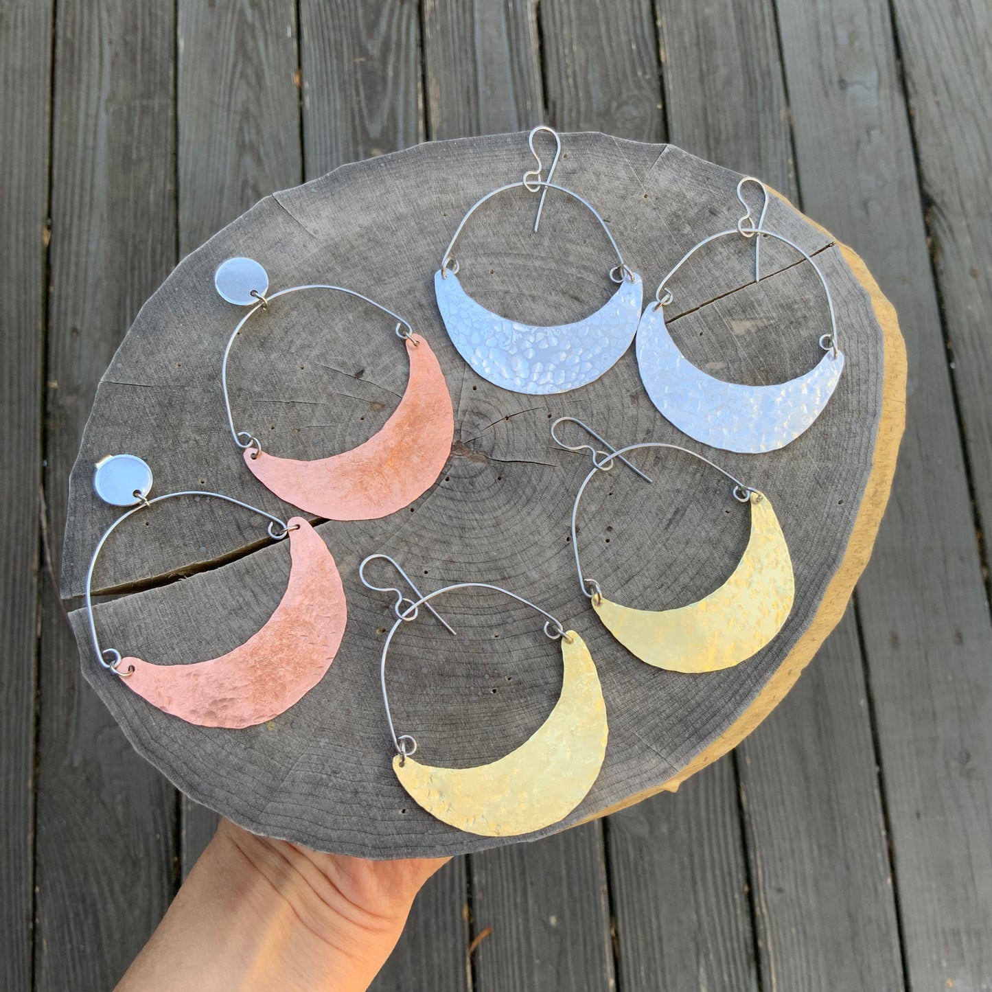 Hammered Copper Crescent Moon Earrings: Handmade Celestial Jewelry