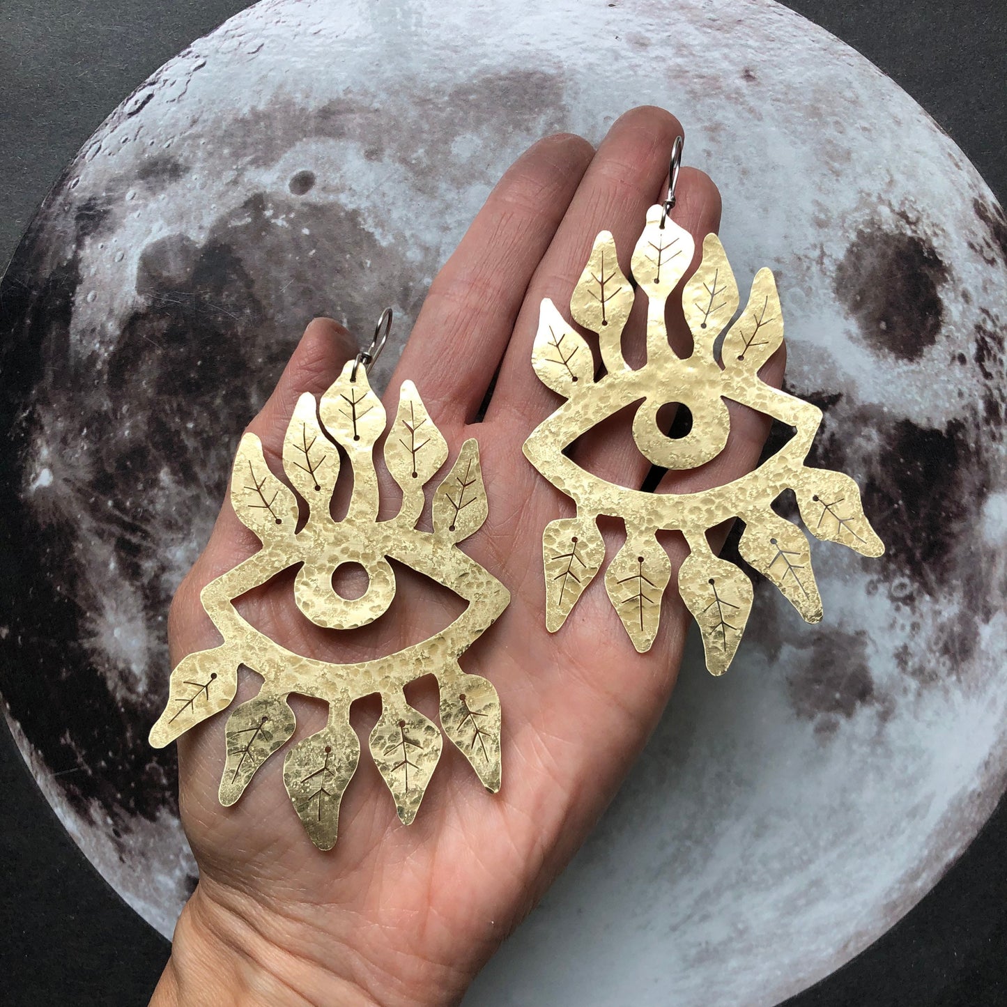 Handmade Surreal Eye Earrings: Plant Eyelash Design