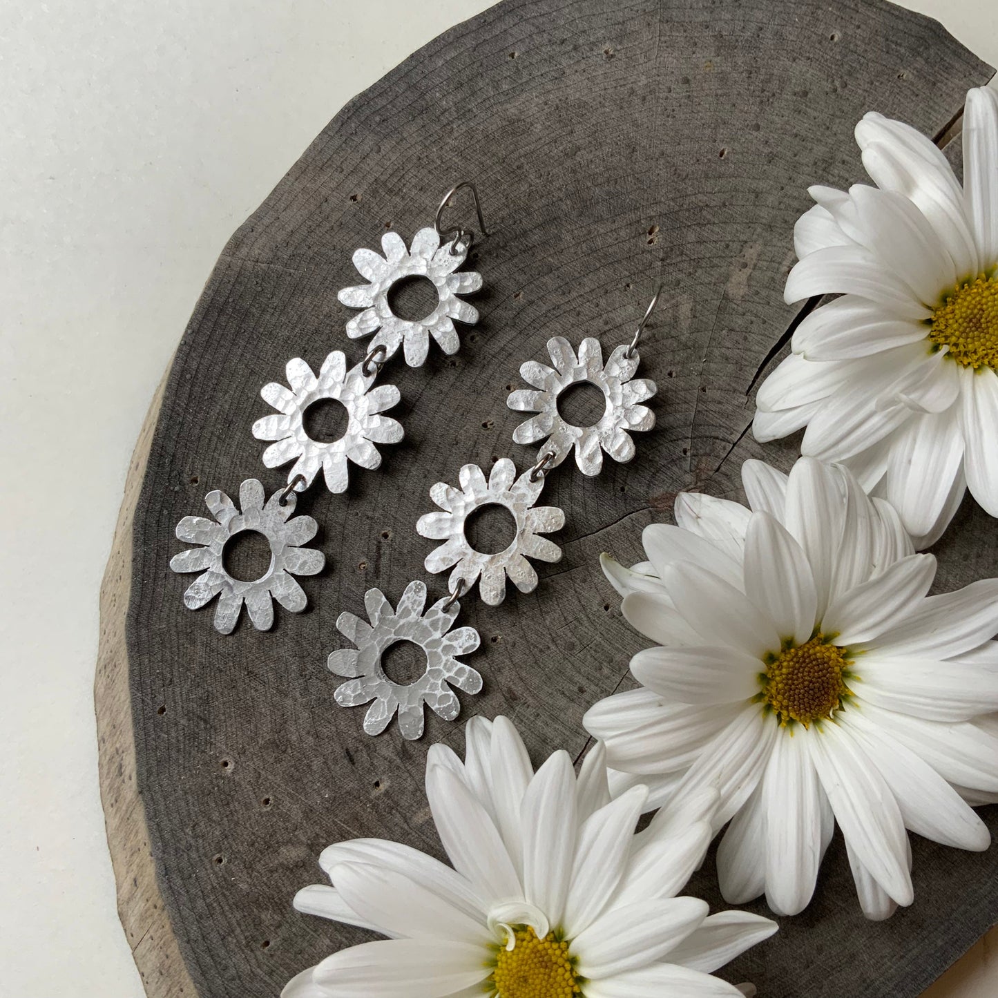Handmade Daisy Dangle Earrings: Mixed Metal Flower Power