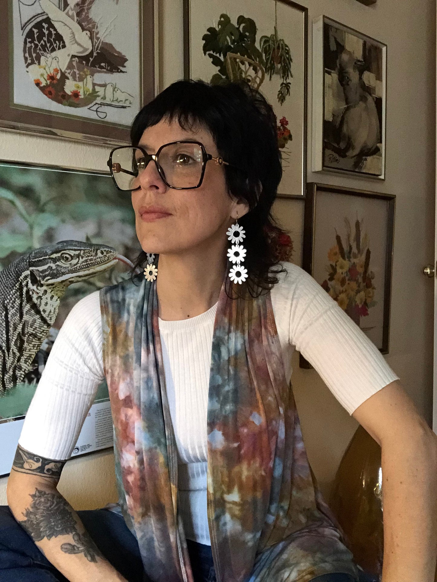 Handmade Daisy Dangle Earrings: Mixed Metal Flower Power