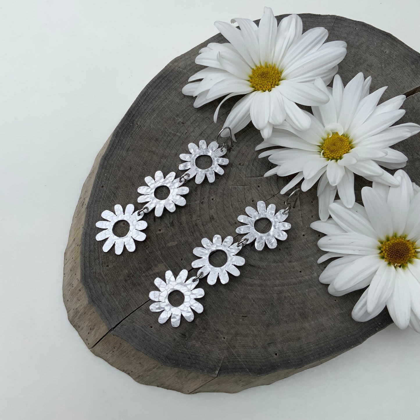 Handmade Daisy Dangle Earrings: Mixed Metal Flower Power