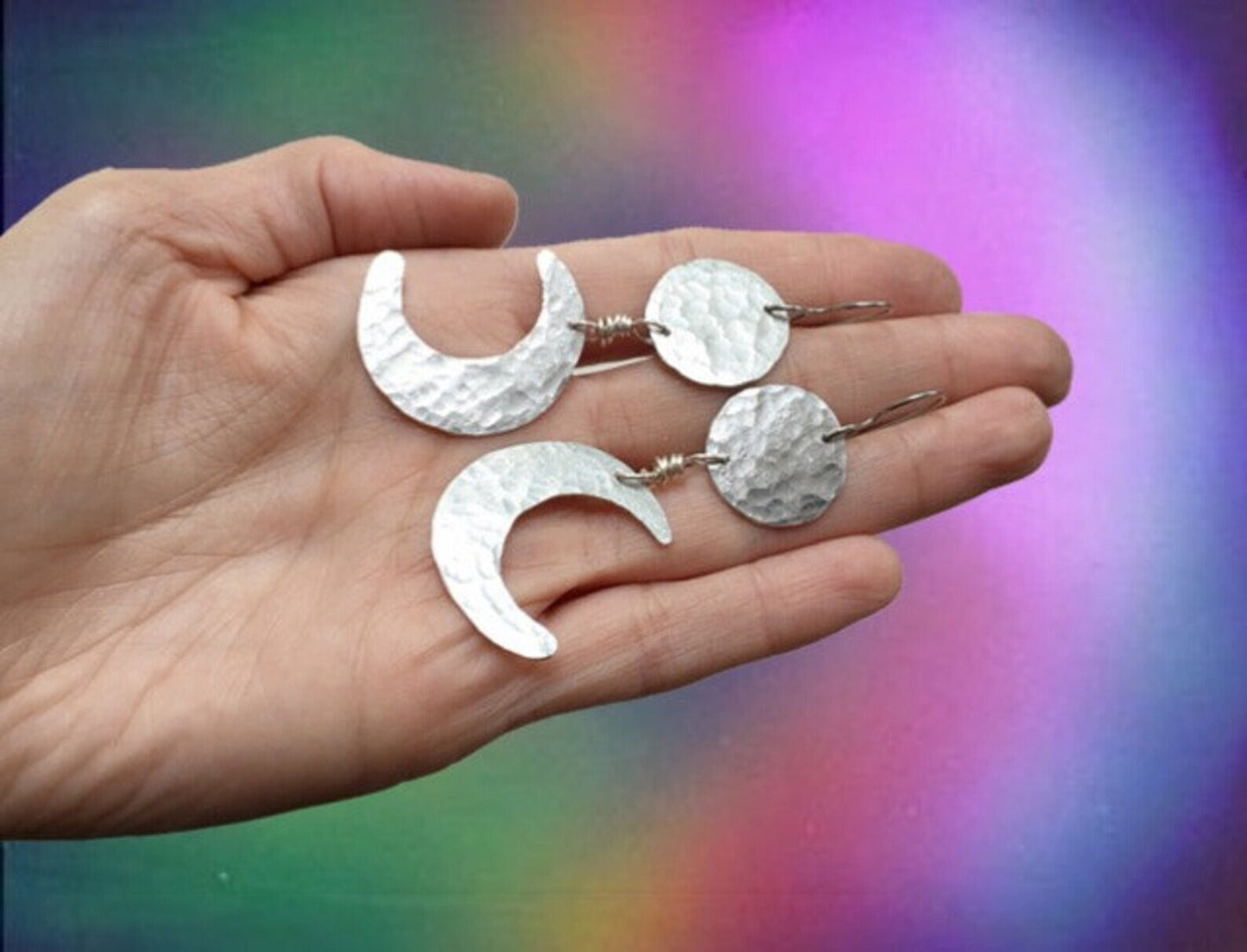 Handmade Sun and Moon Dangle Earrings: Mixed Metal Celestial Jewelry