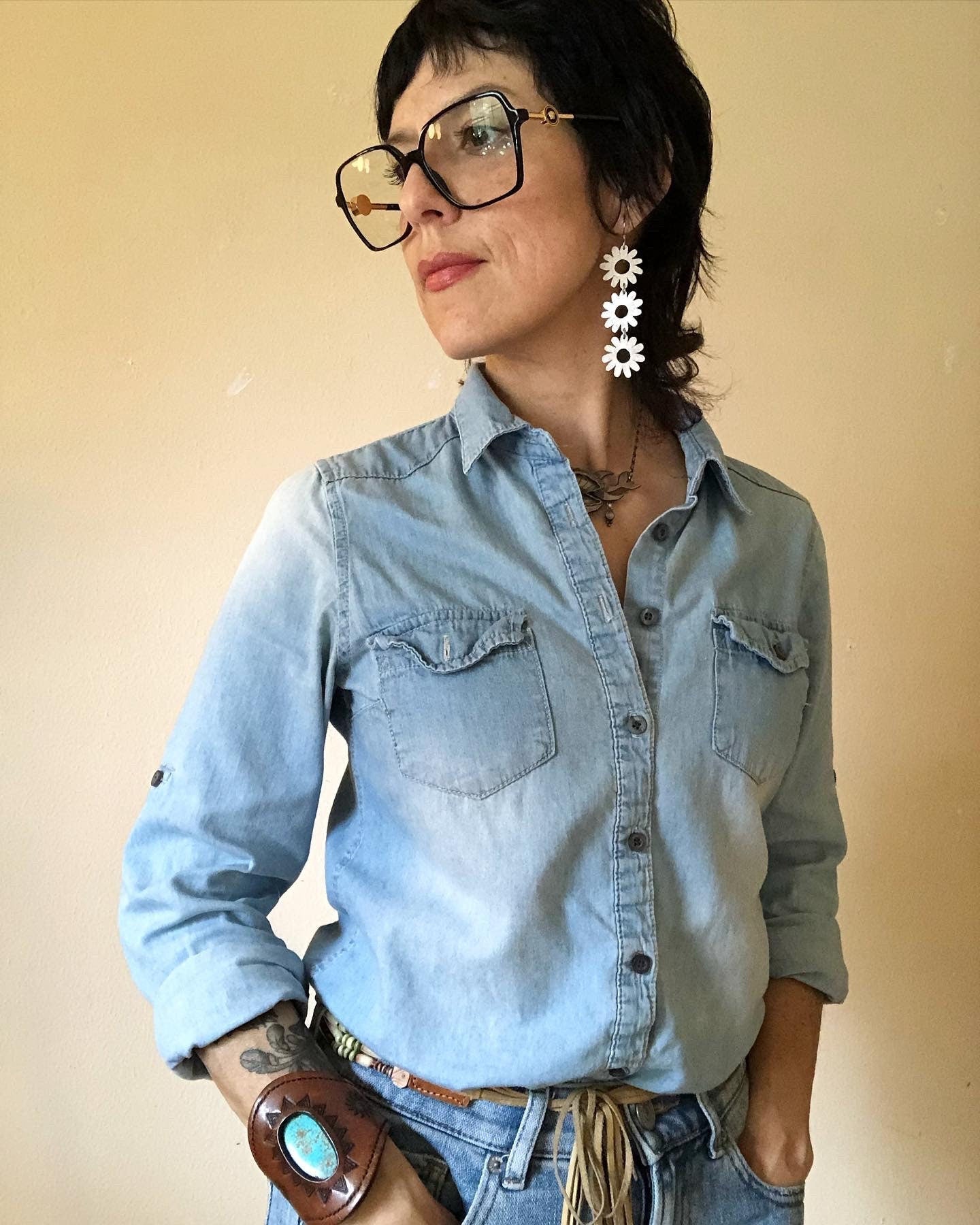 Handmade Daisy Dangle Earrings: Mixed Metal Flower Power