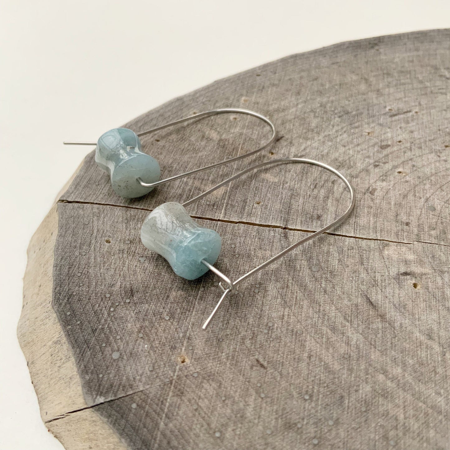 Modern Aquamarine hoop earrings, March birthstone latch back hoops