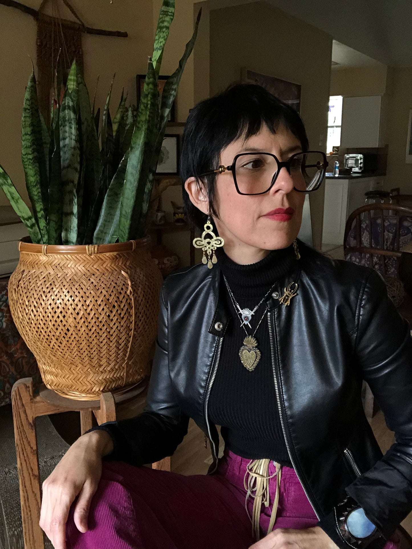 Handmade Hammered Brass Chandelier Earrings: Large Scroll Design