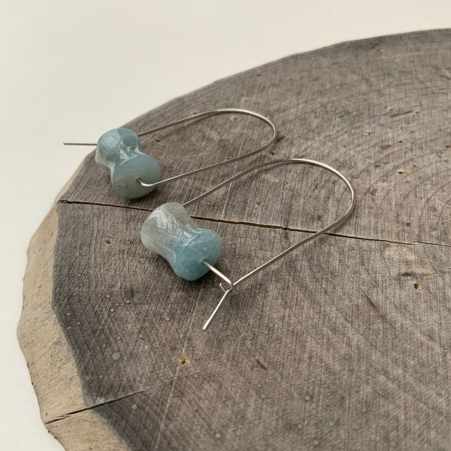 Modern Aquamarine hoop earrings, March birthstone latch back hoops