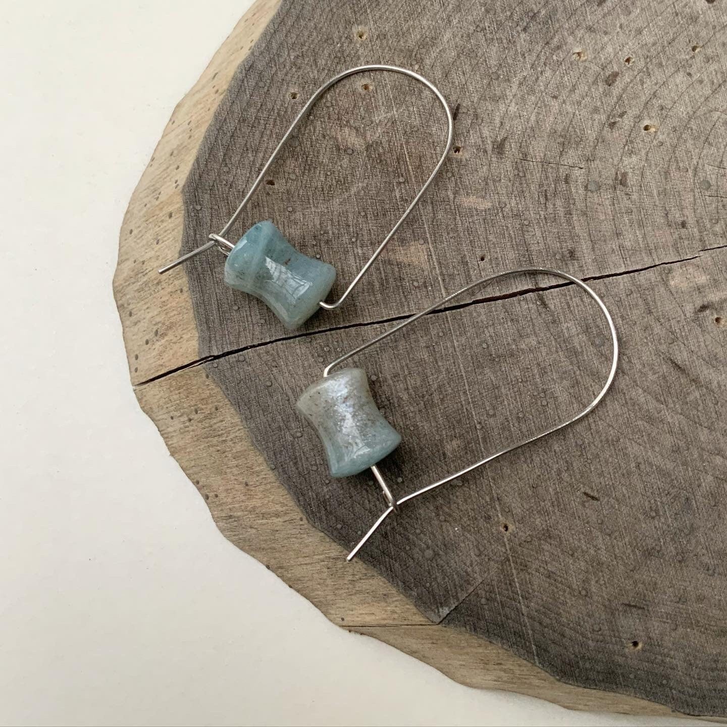 Modern Aquamarine hoop earrings, March birthstone latch back hoops