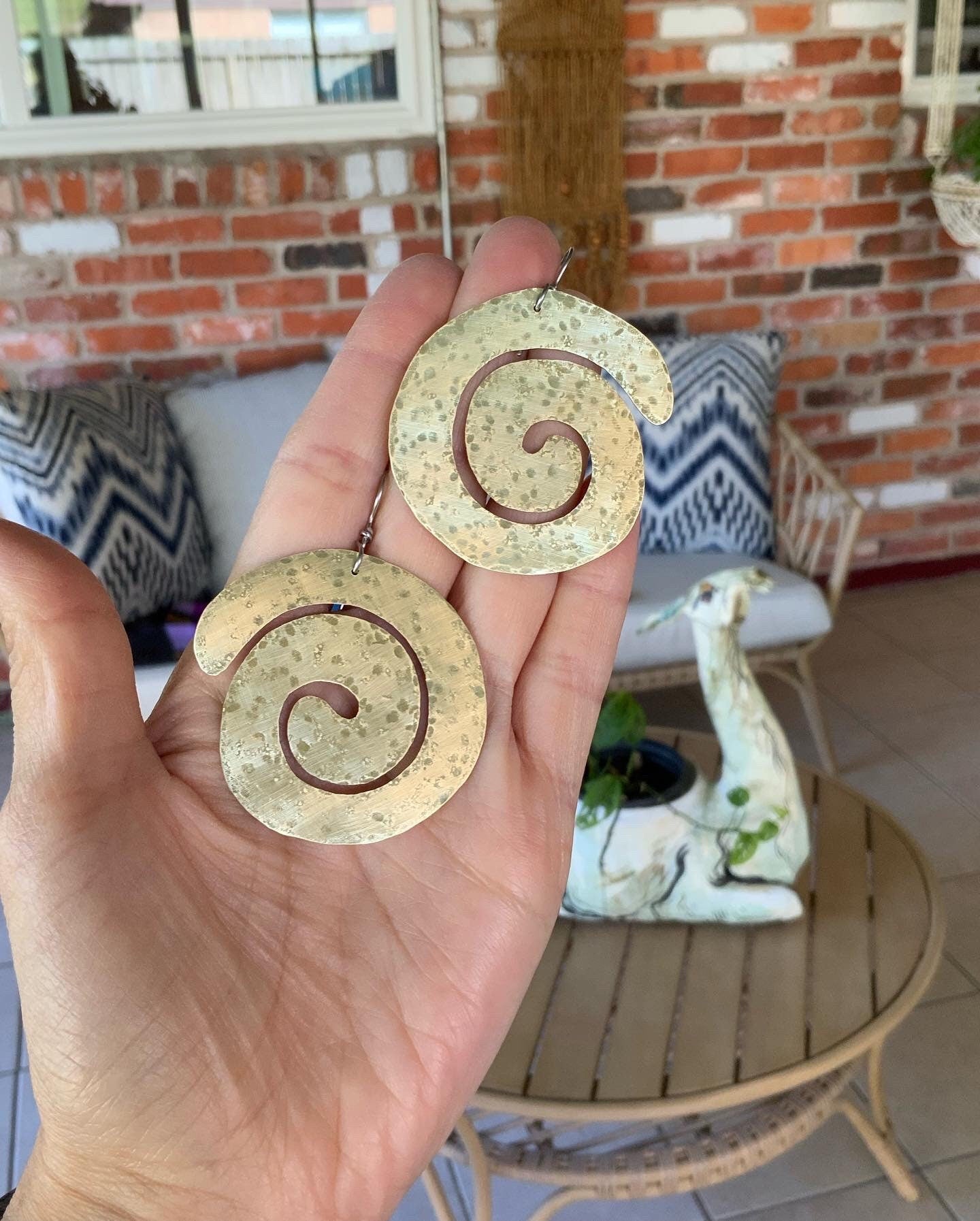 Handmade Big Spiral Dangle Earrings: Aluminum, Copper or Brass