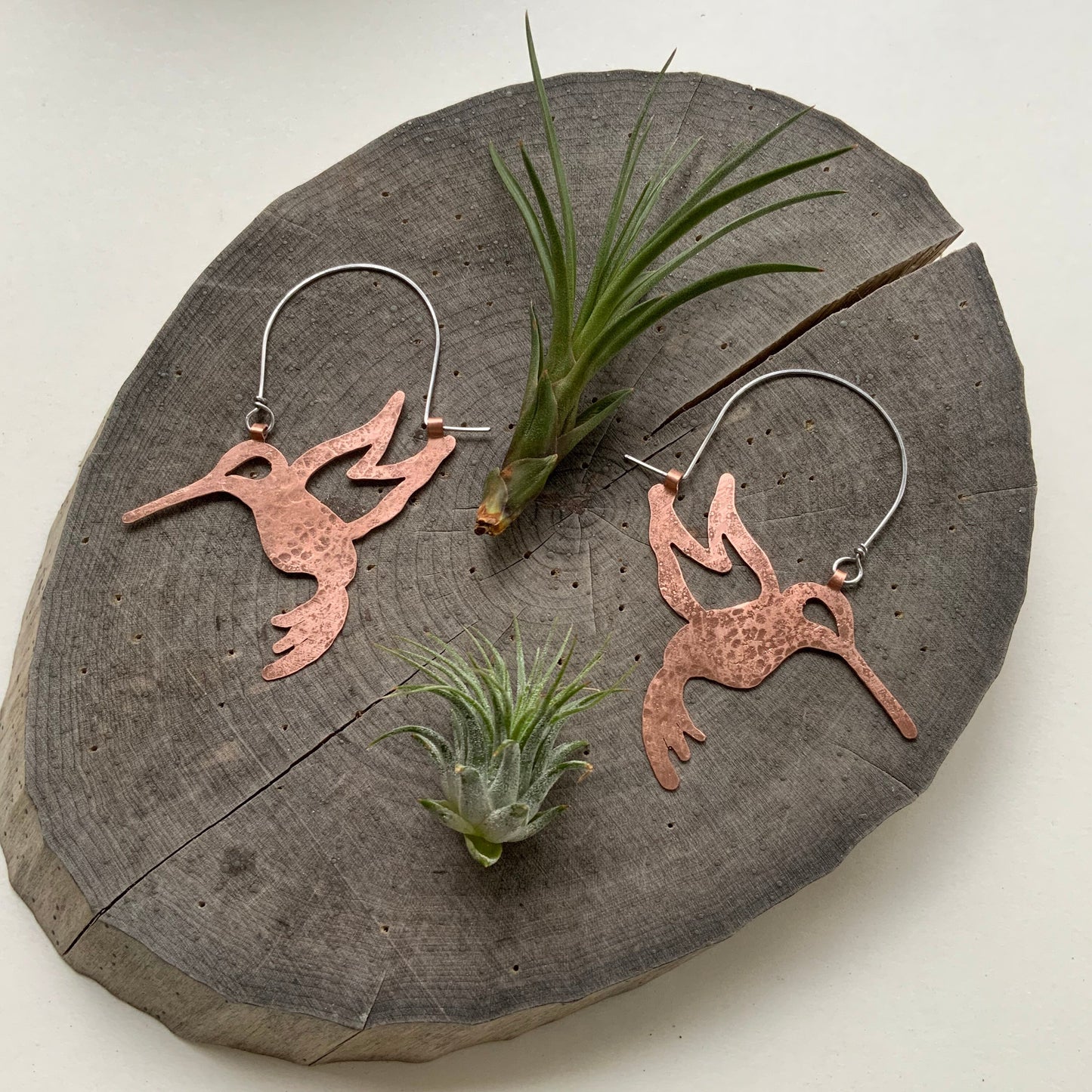 Handmade Hummingbird Hoop Earrings: Aluminum Bird Jewelry