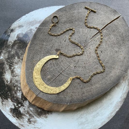 Handmade Crescent Moon Necklace: Brass Celestial Jewelry