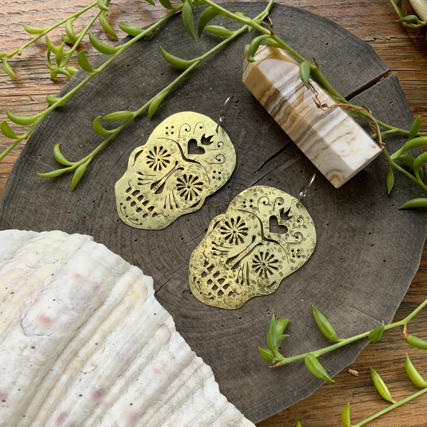 Sugar skull earrings , hand cut sugar skull earrings , day of the dead jewelry