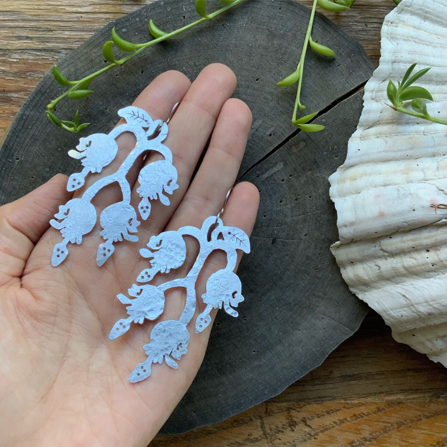 Handmade Lily of the Valley Skull Chandelier Earrings