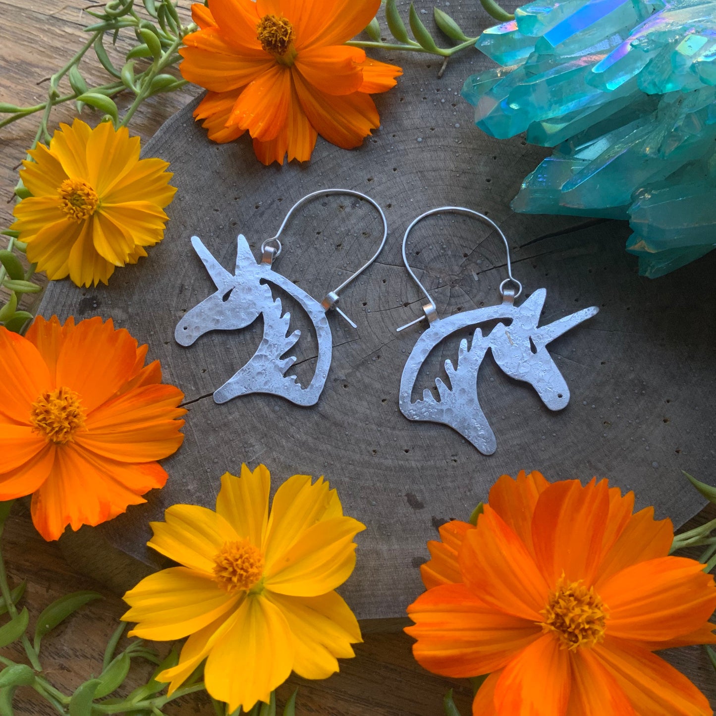 Handmade Unicorn Hoop Earrings: Aluminum or Copper