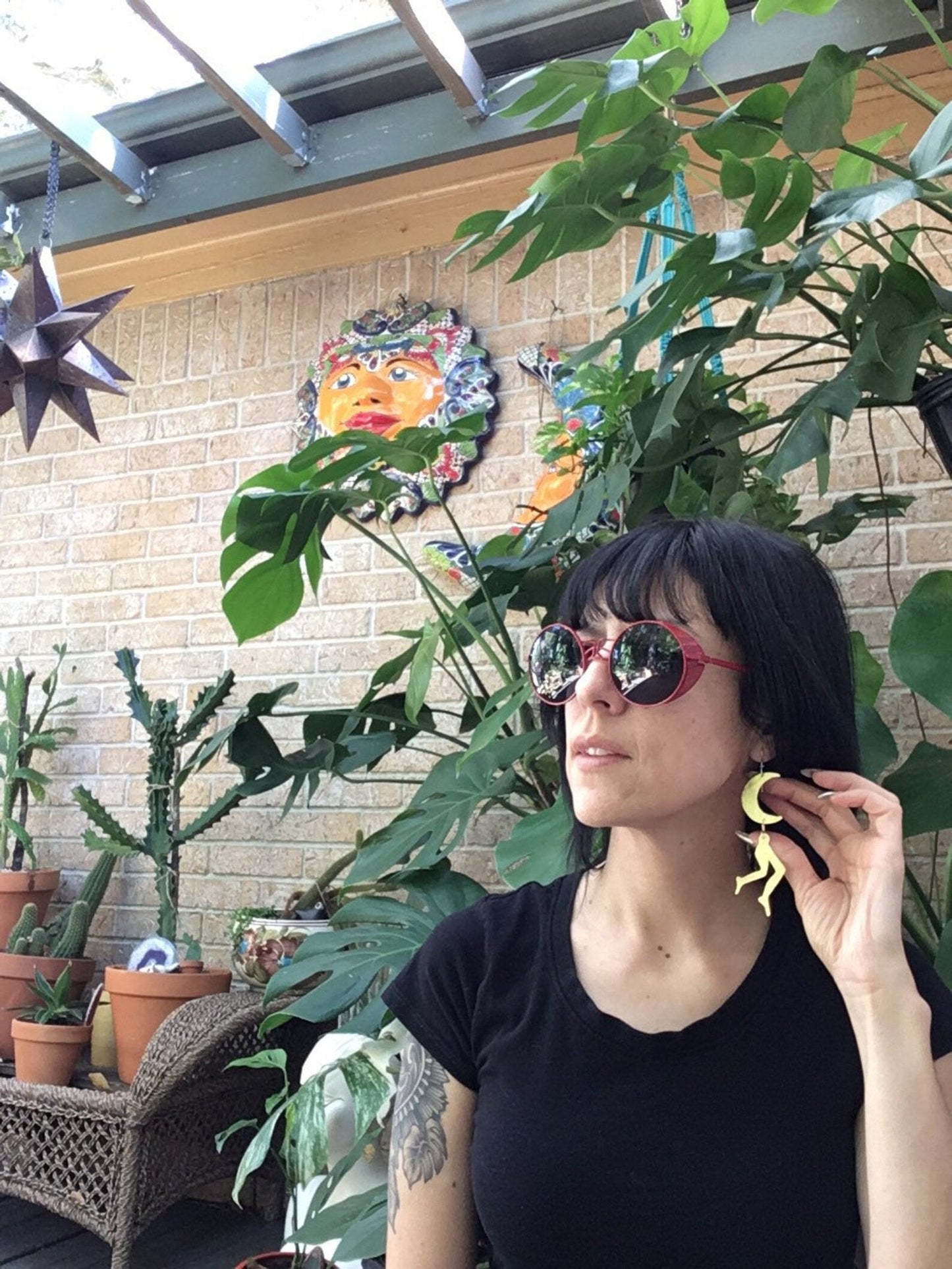 Handmade Crescent Moon Leg Earrings: Brass Lunar Jewelry, leggy Luna earrings