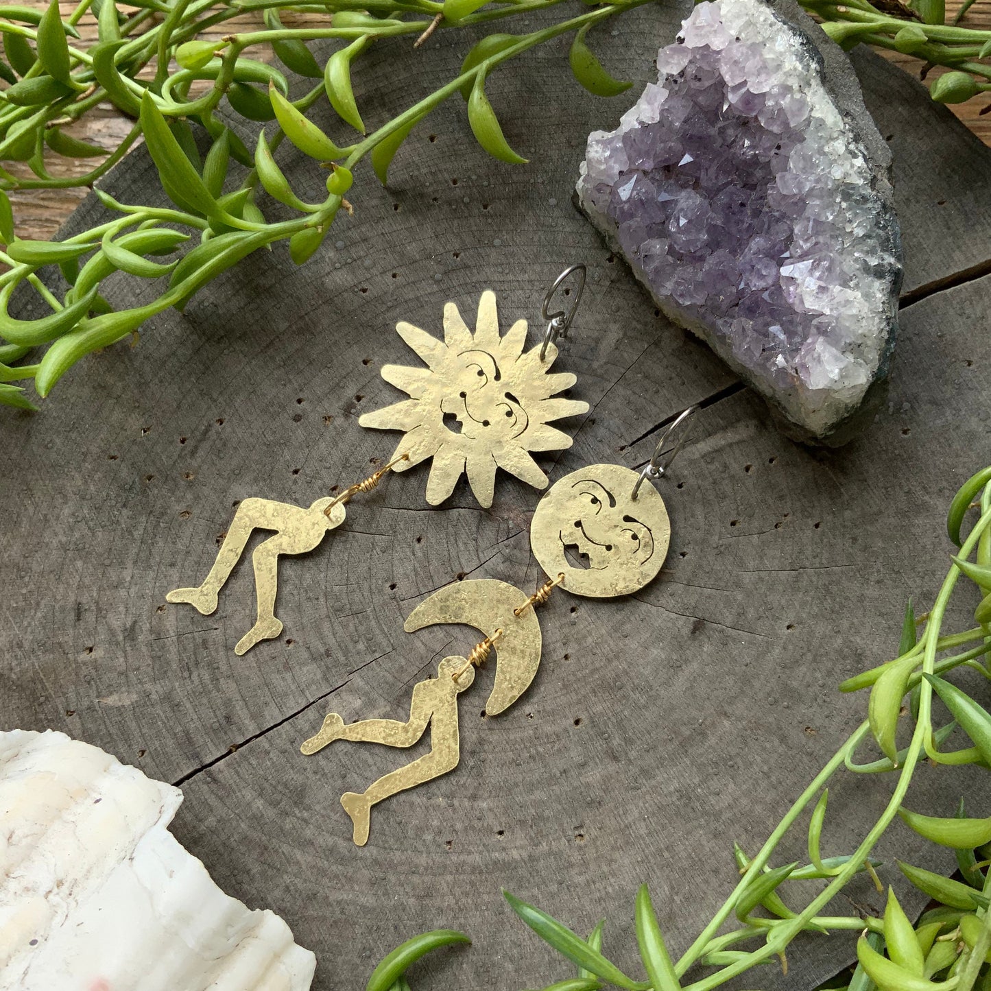 Leggy Luna and Sol Earrings: Handmade Surreal Celestial Jewelry