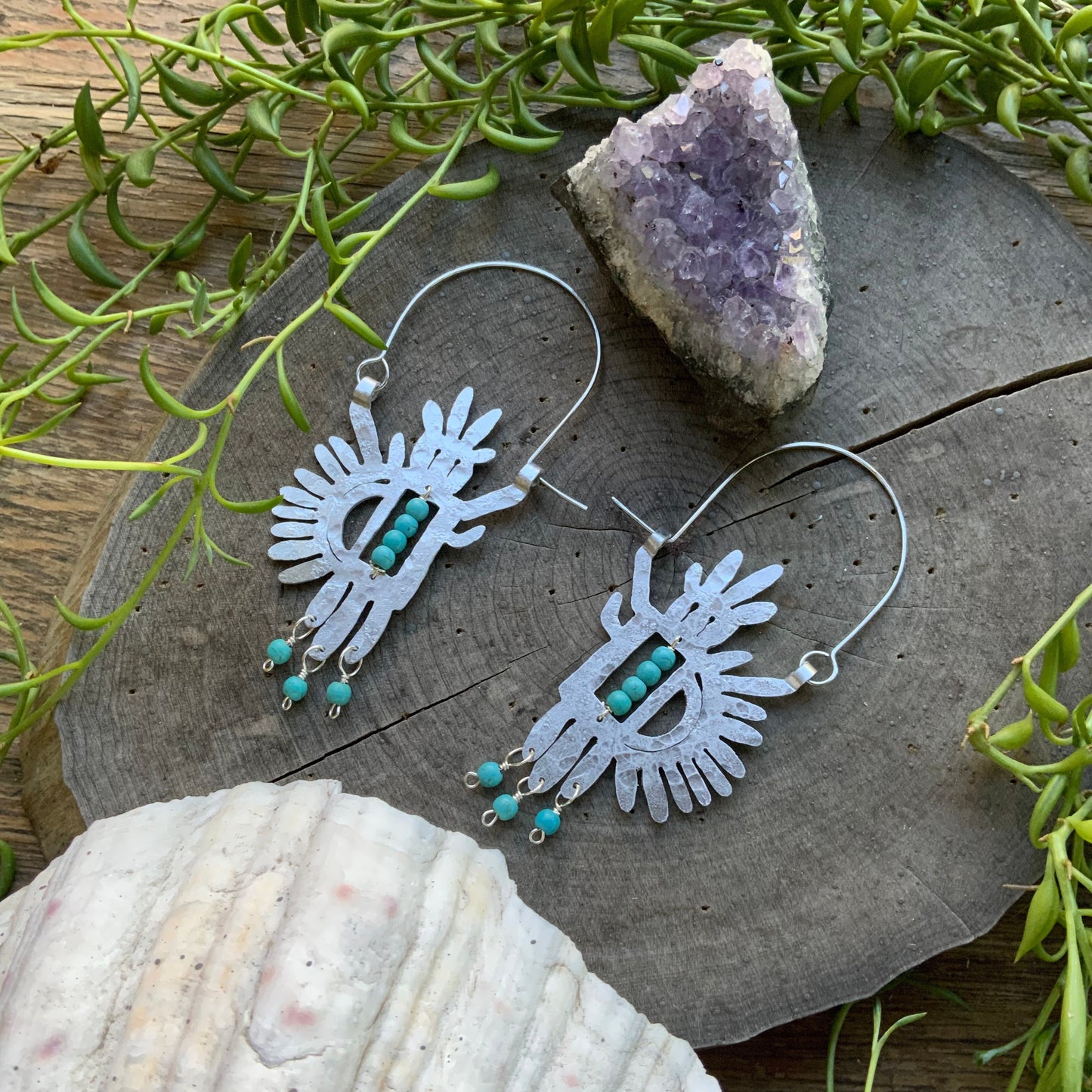 petroglyph earrings, tribal beaded hoop earrings