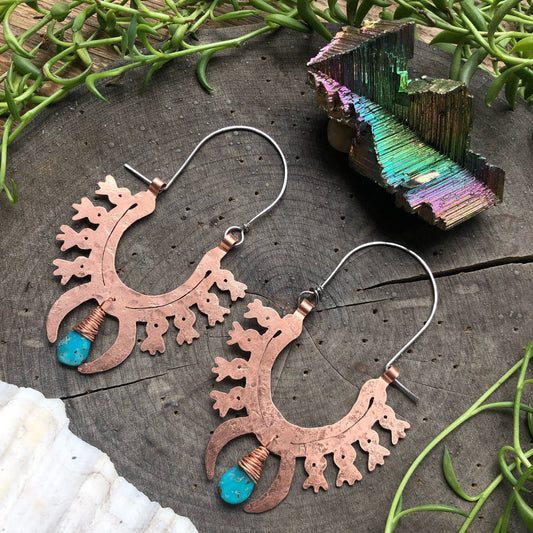 squash blossom hoop earrings , tribal turquoise earrings