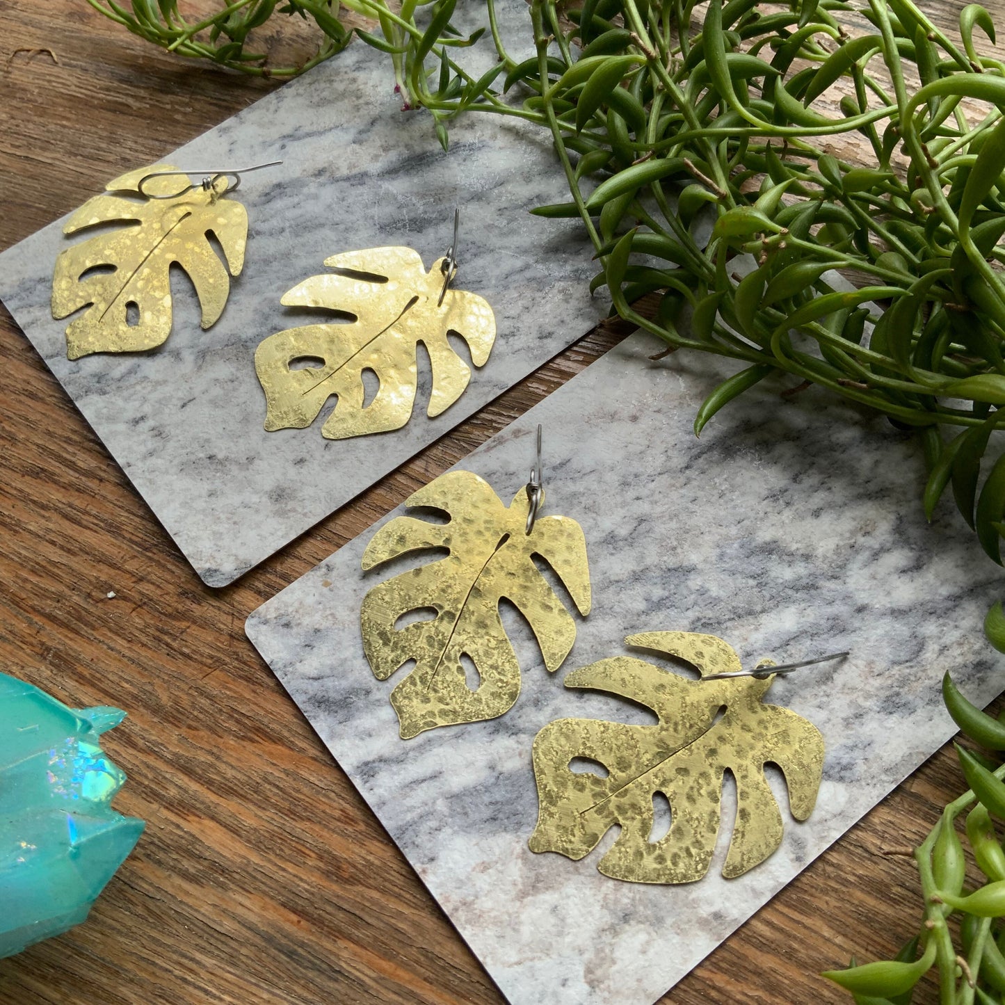 Handmade Monstera Leaf Dangle Earrings: Aluminum Tropical Jewelry