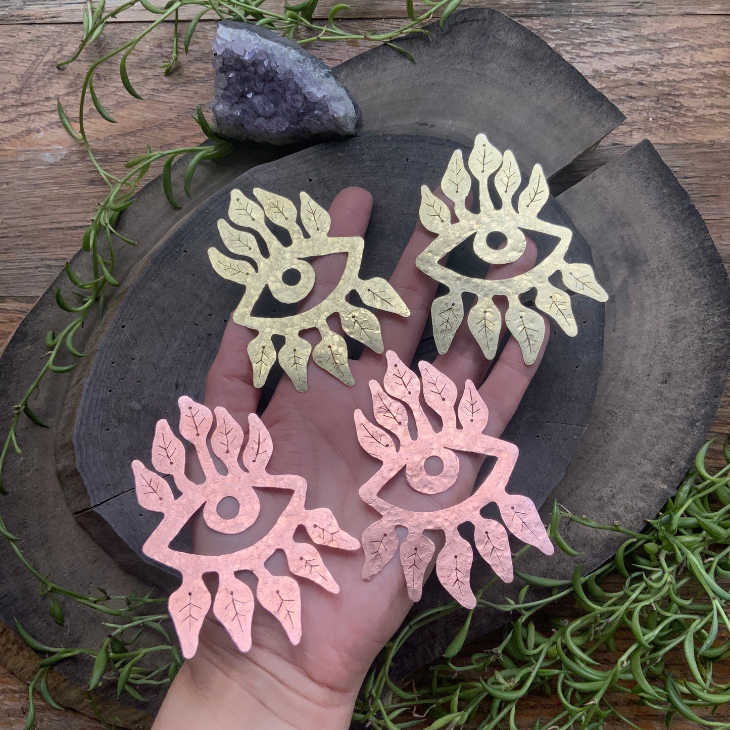 Handmade Surreal Eye Earrings: Plant Eyelash Design