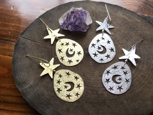 Handmade Moon and Star Earrings: Celestial Jewelry