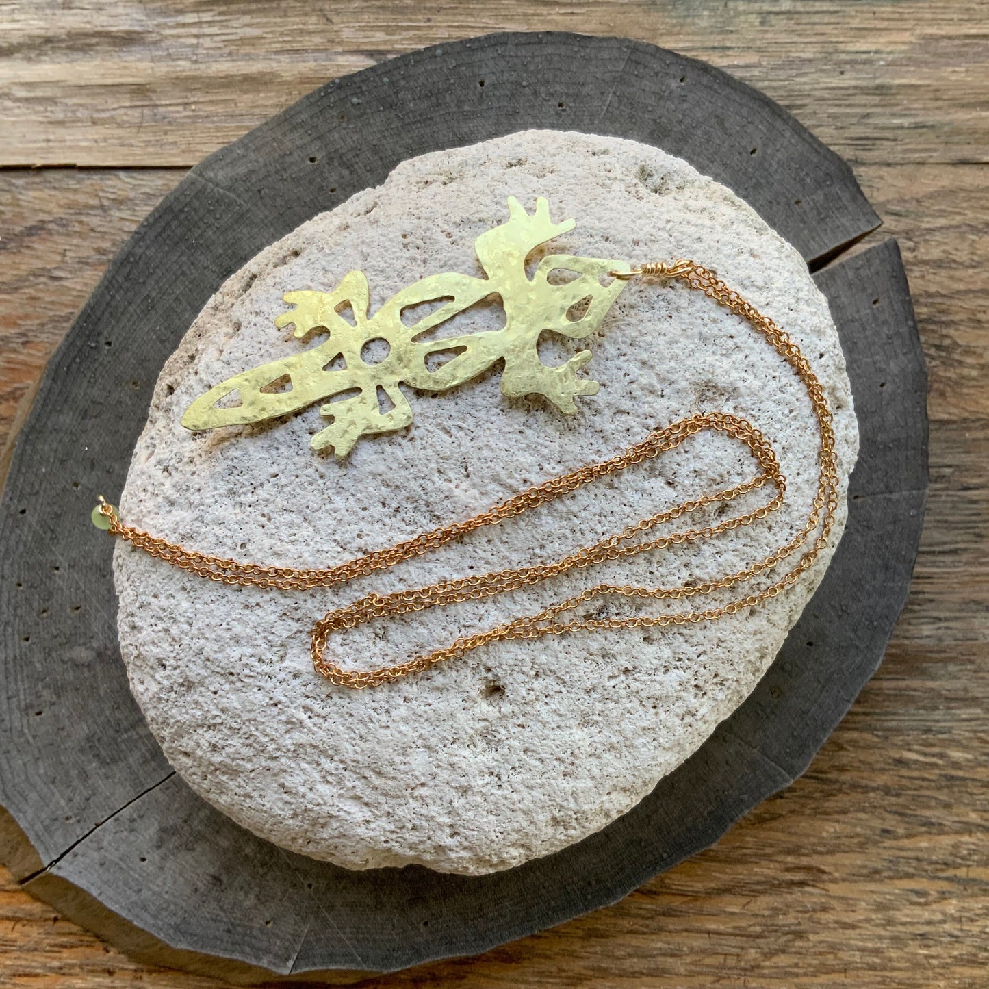 Handmade Brass Lizard Pendant Necklace: Tribal Long Length Jewelry