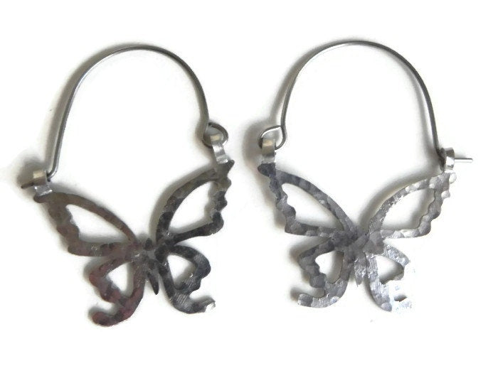Handmade Butterfly Hoop Earrings: Aluminum Cutout Design