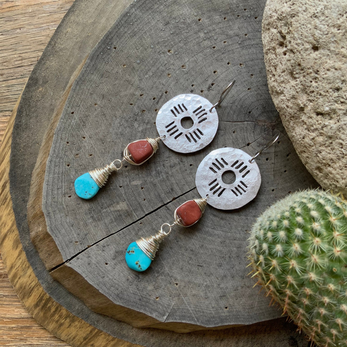 turquoise Zia drop earrings , New Mexico earrings , southwestern jewelry