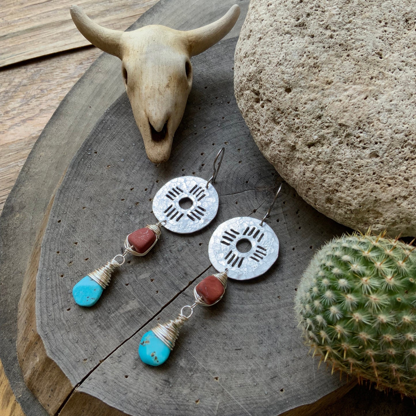turquoise Zia drop earrings , New Mexico earrings , southwestern jewelry