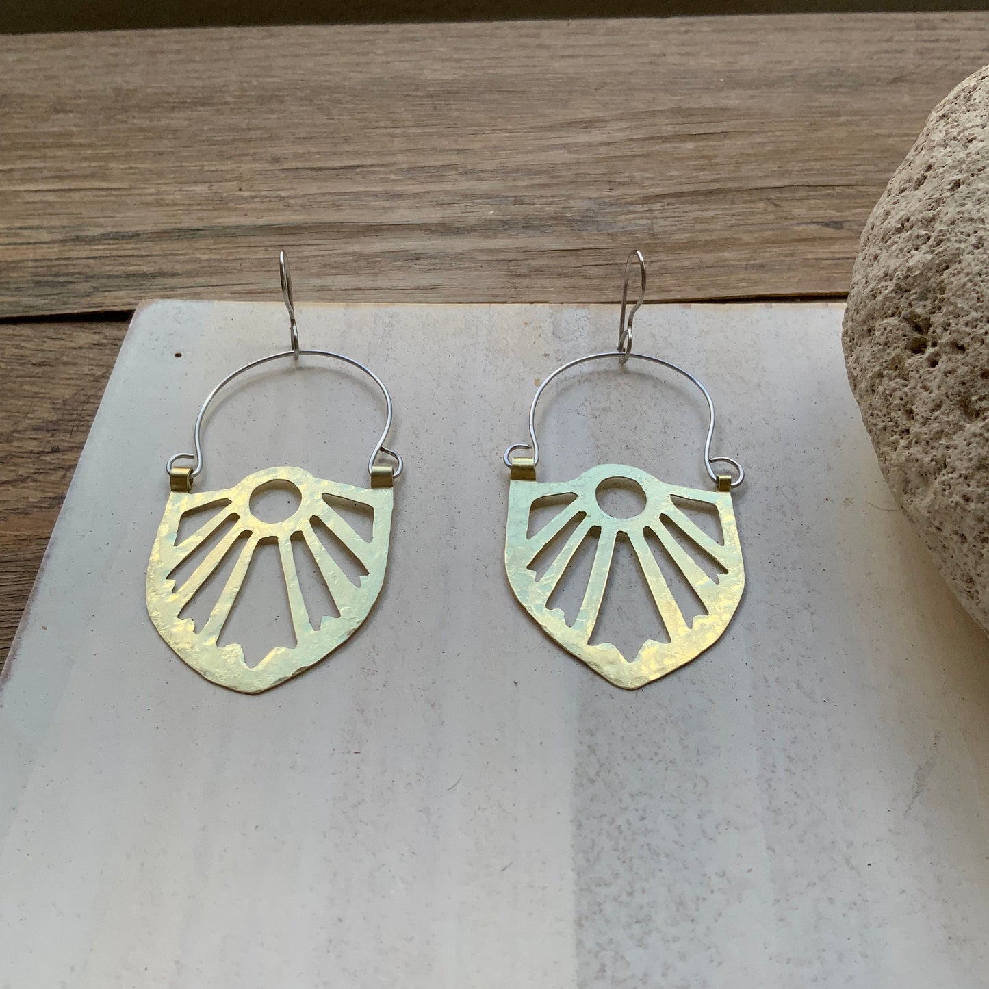 Art Deco Brass Statement Earrings: Handmade Geometric Jewelry