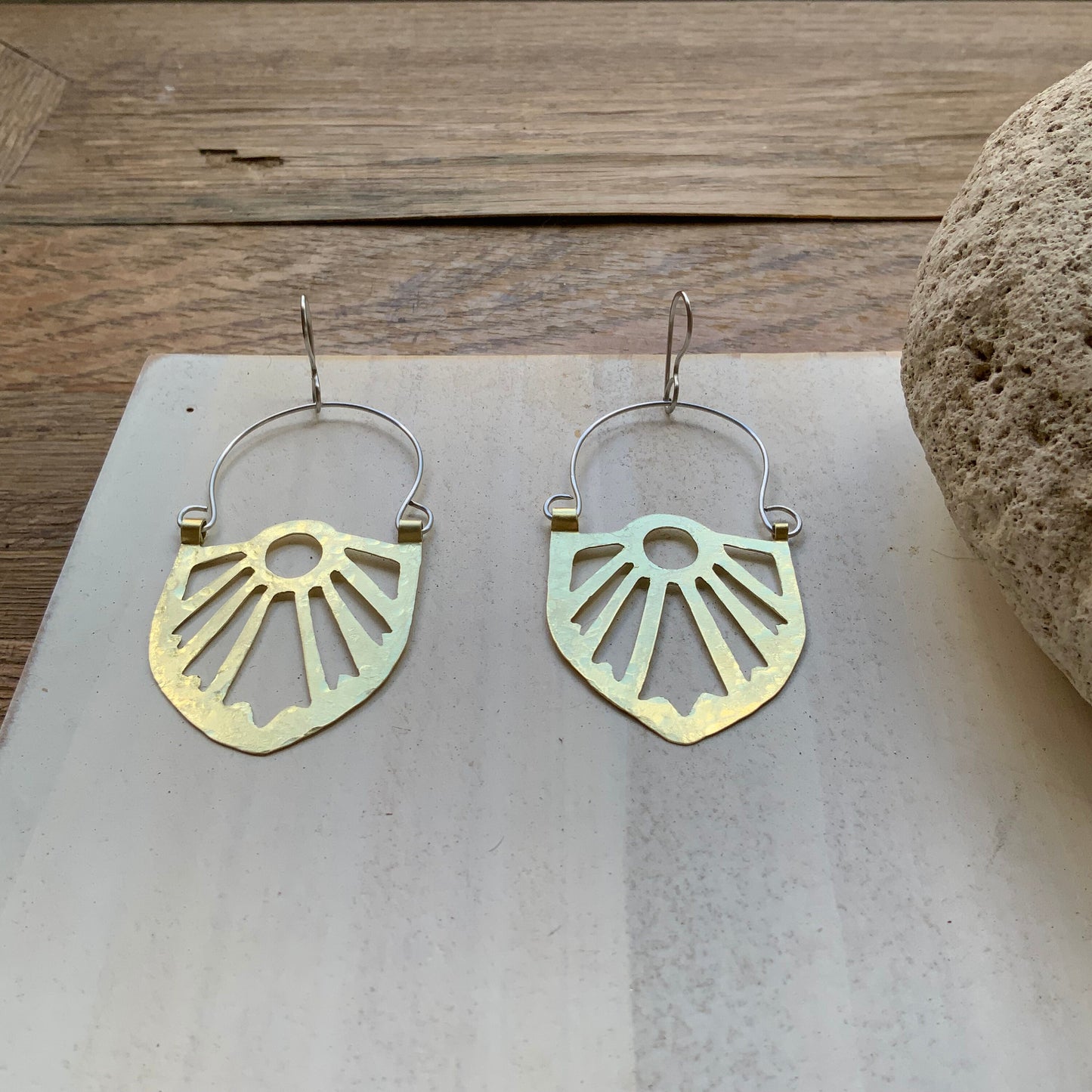 Art Deco Brass Statement Earrings: Handmade Geometric Jewelry