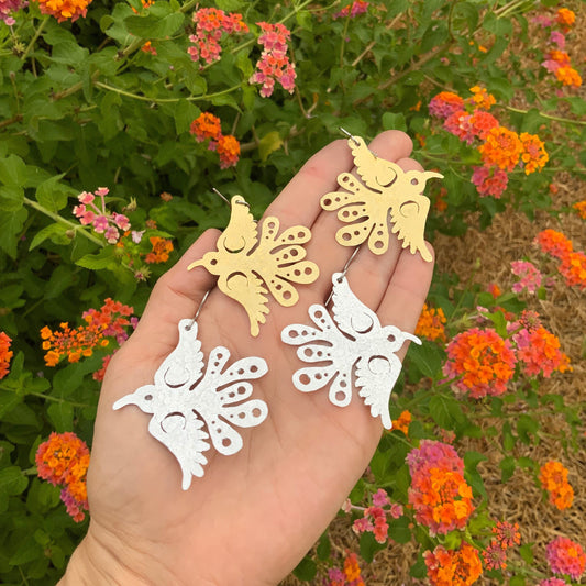 Brass Bird Earrings: Mexican Folk Art Celestial Pajarito