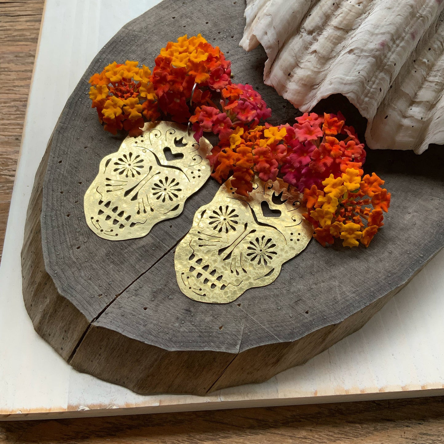 Sugar skull earrings , hand cut sugar skull earrings , day of the dead jewelry