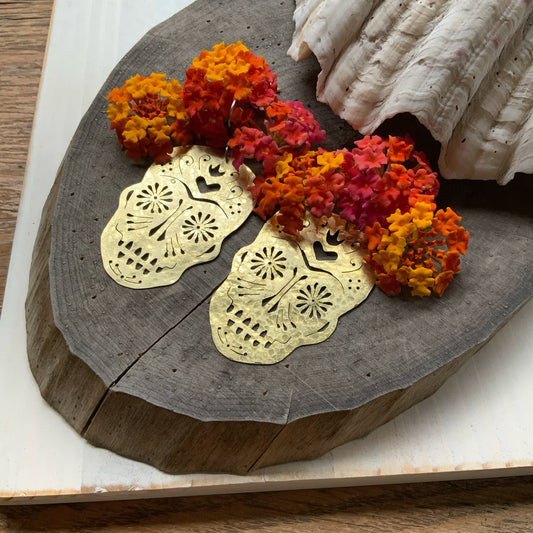Sugar skull earrings , hand cut sugar skull earrings , day of the dead jewelry