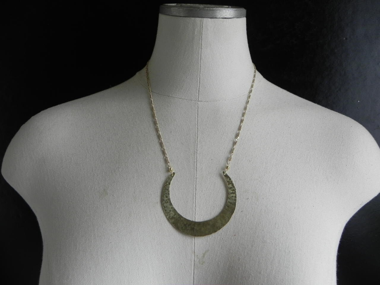 Handmade Crescent Moon Necklace: Brass Celestial Jewelry
