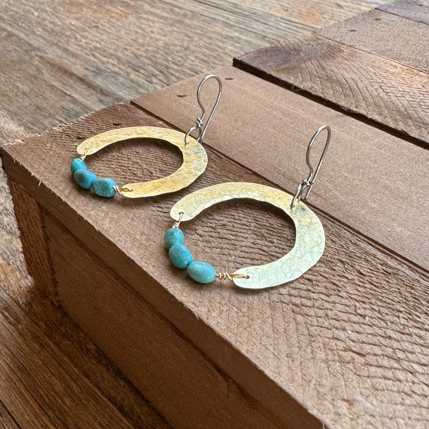 Handmade Turquoise Bead Earrings: Brass Arch Jewelry