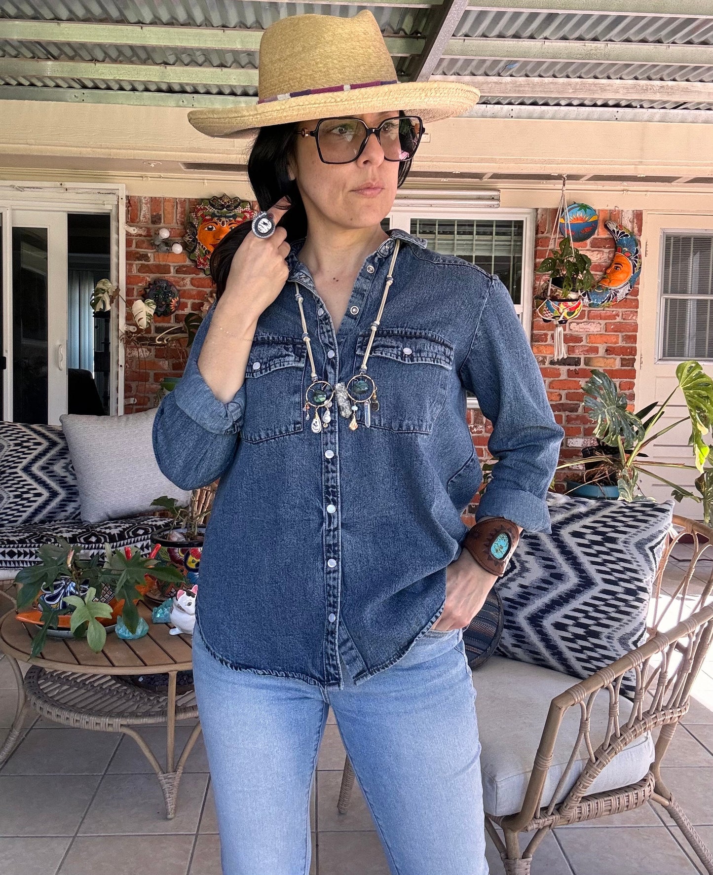 Handmade Ceramic Bead Necklace: Labradorite, Ruby, Opal, Vegan Suede