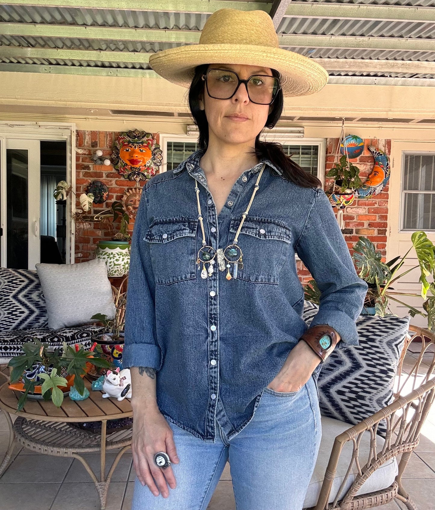 Handmade Ceramic Bead Necklace: Labradorite, Ruby, Opal, Vegan Suede