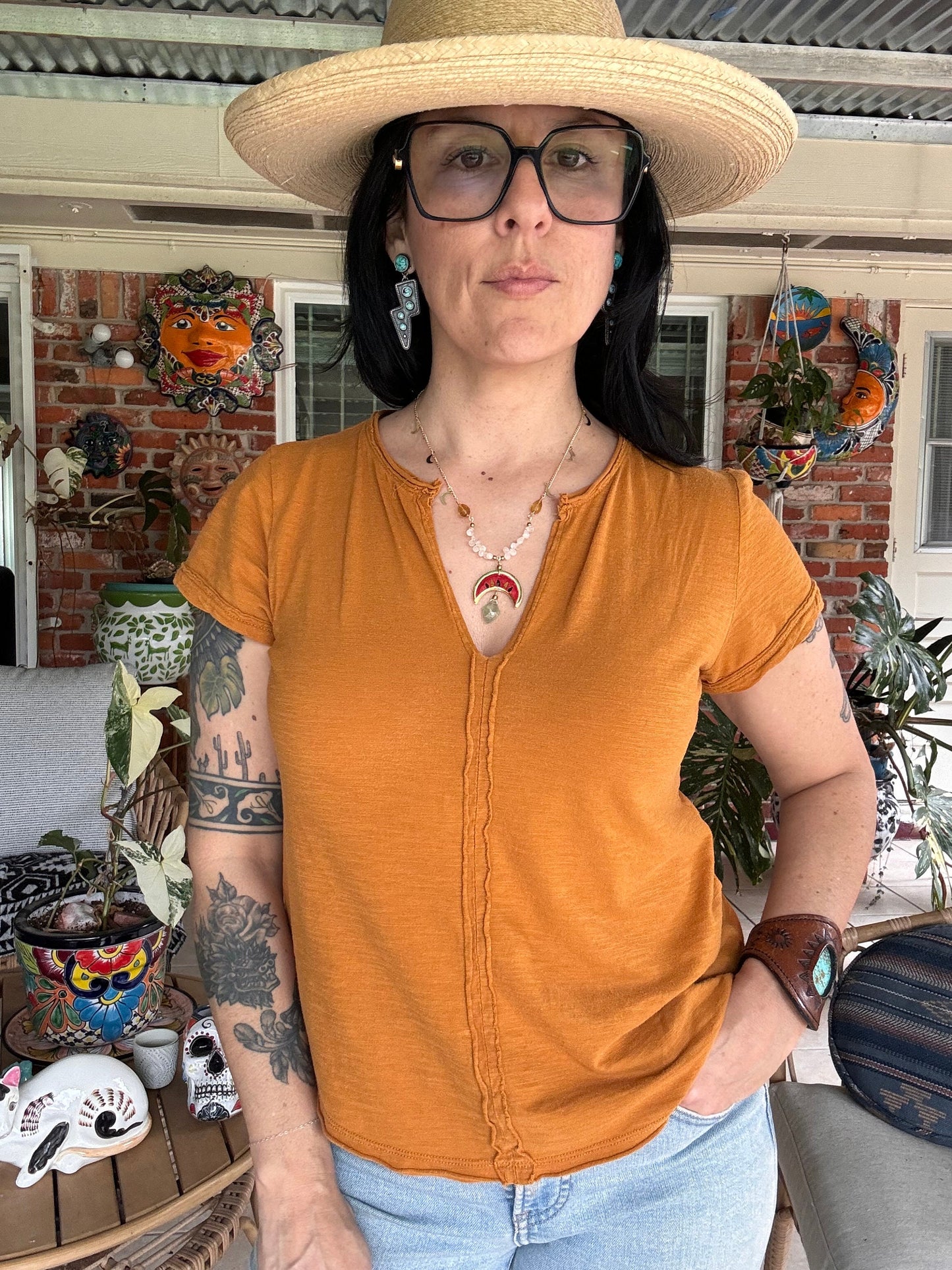 Handmade Ceramic Watermelon Necklace: Moonstone, Citrine & Prehnite