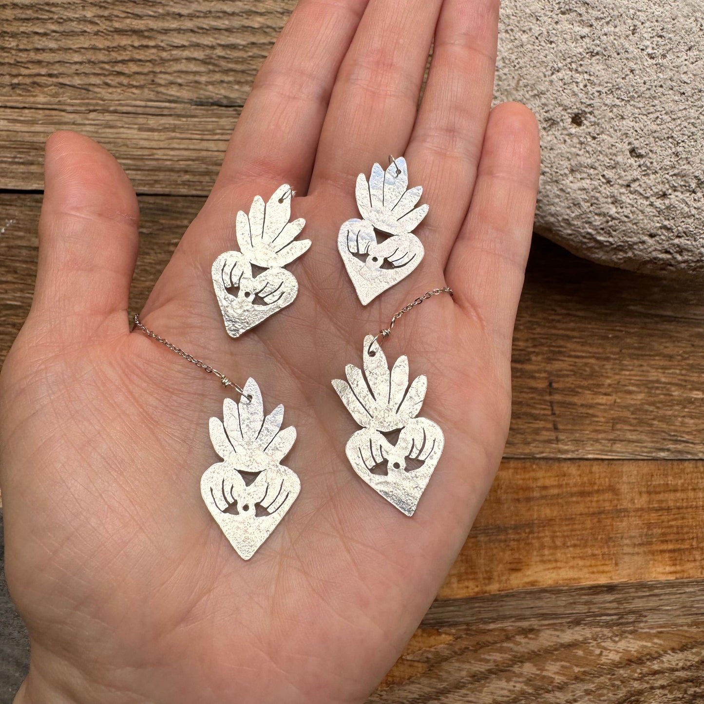 Milagro Sacred Heart Threader Earrings: Handmade Aluminum Dangle