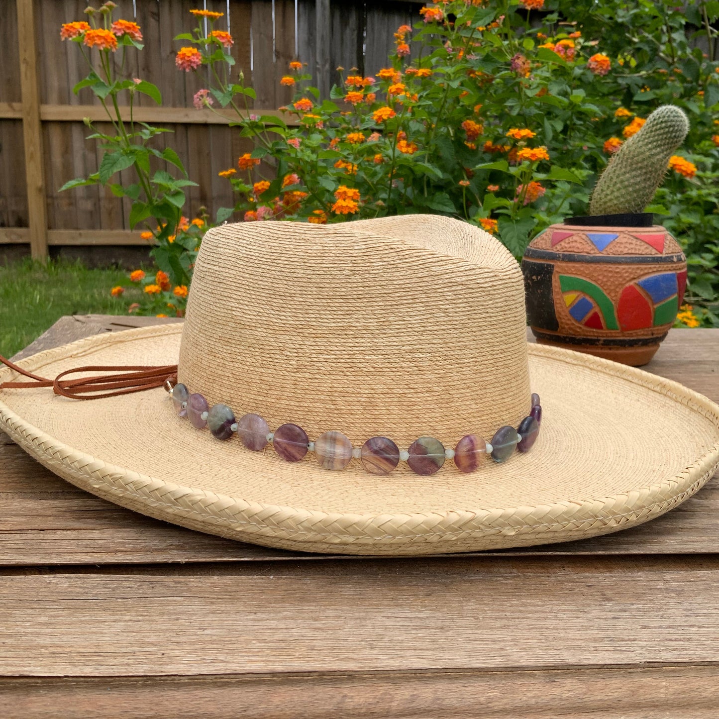 Fluorite and Kiwi Jasper Hatband, Gemstone Hat Band