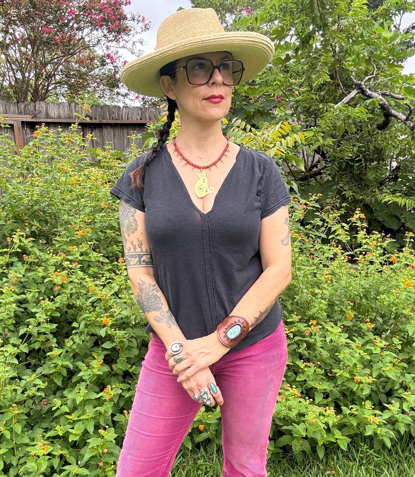 Handmade Brass Cat Necklace: Carnelian & Labradorite Beaded Jewelry