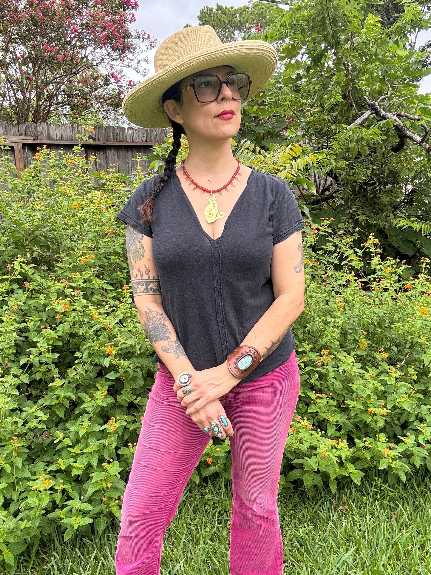 Handmade Brass Cat Necklace: Carnelian & Labradorite Beaded Jewelry