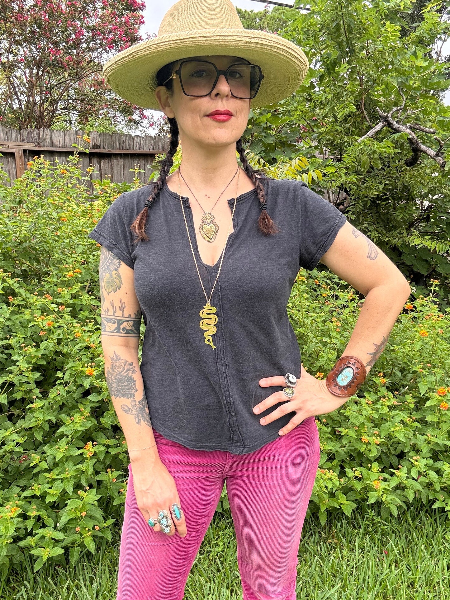 Snake pendant necklace, brass Snake on long chain