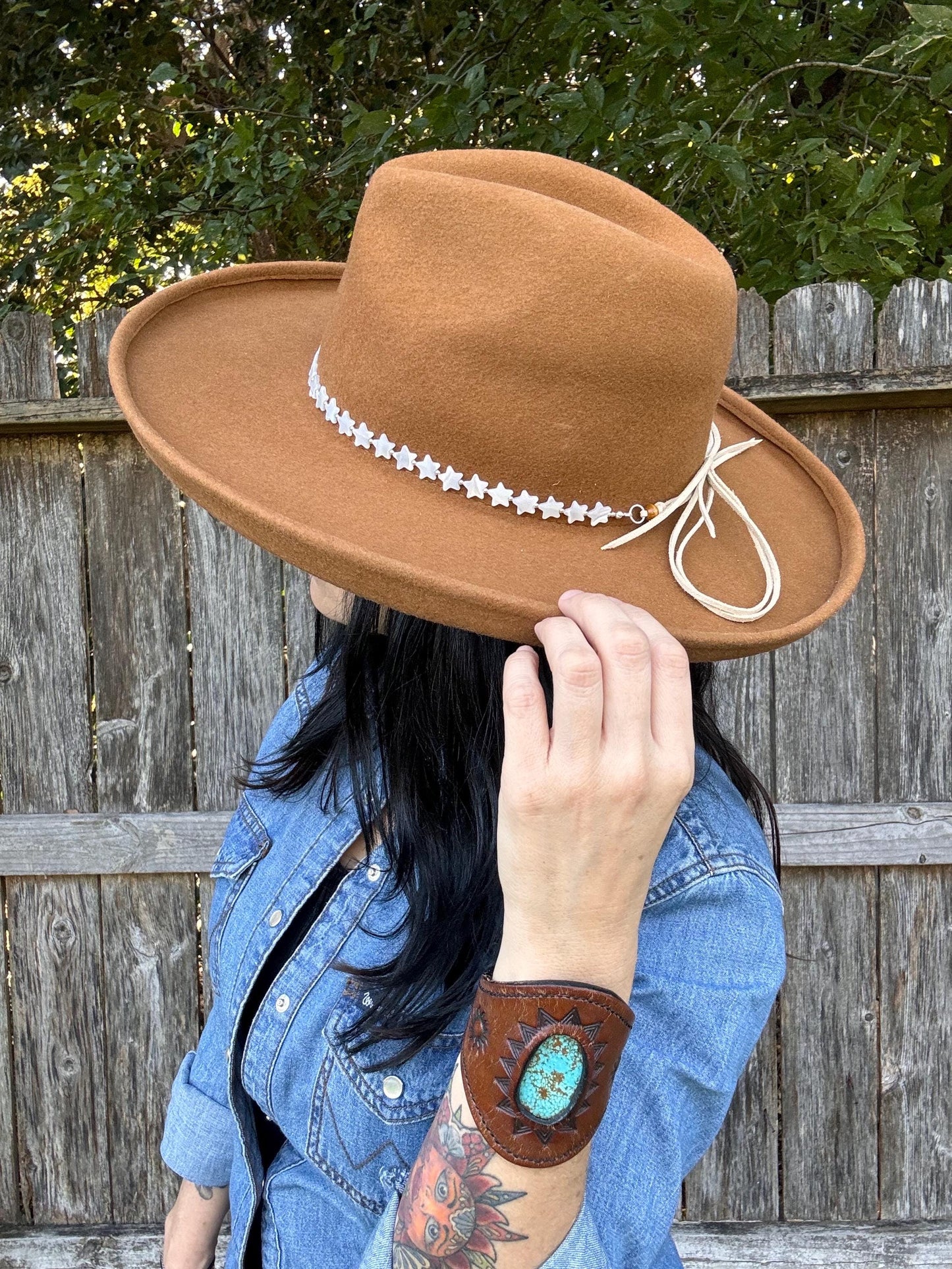 Mother Of Pearl Star Hat Band: Celestial Vegan Suede Cord