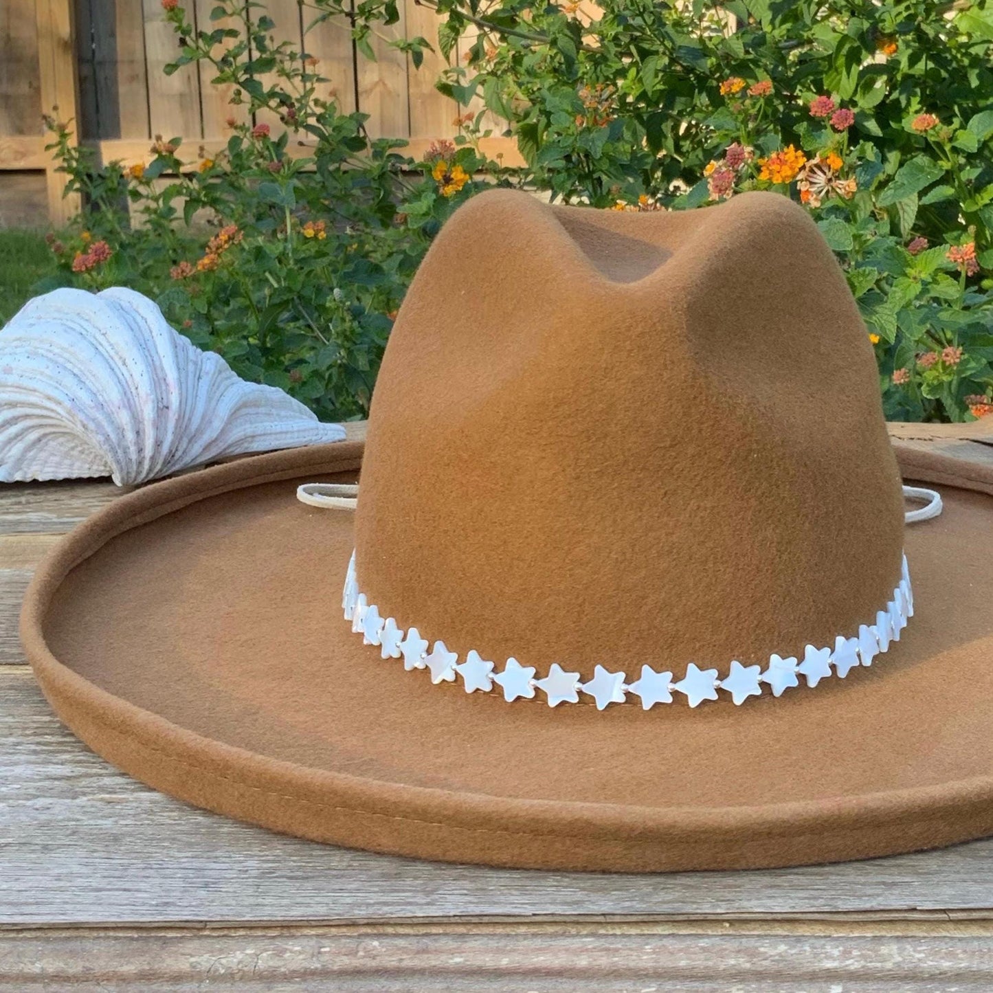 Mother Of Pearl Star Hat Band: Celestial Vegan Suede Cord