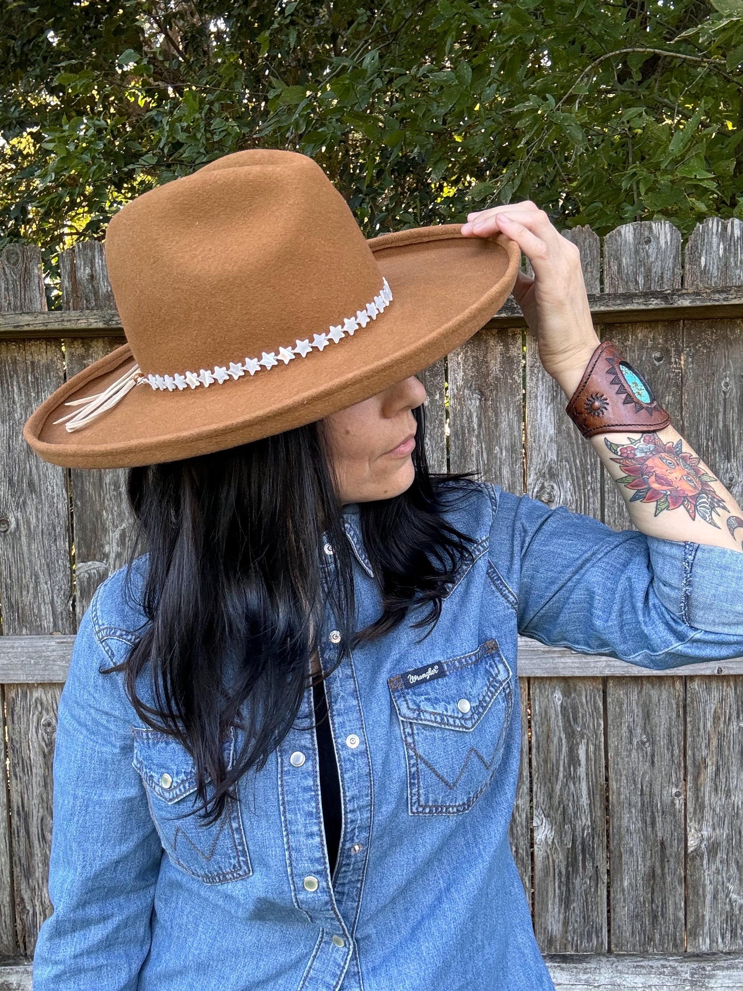 Mother Of Pearl Star Hat Band: Celestial Vegan Suede Cord